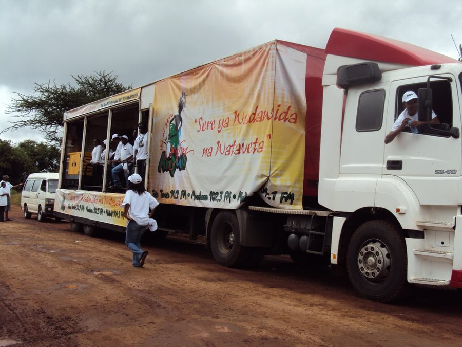 The Anguo FM outreach truck on the road between Wundanyi and Taveta